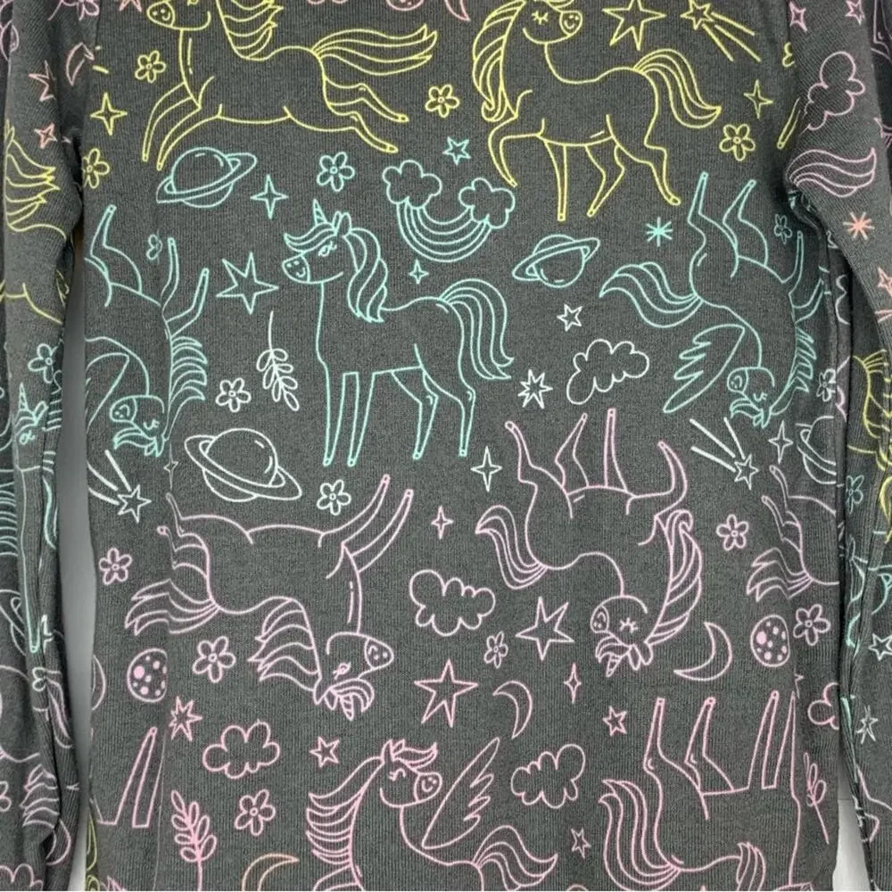 Old Navy NWT Girls Pajama Set Gray Multicolor Unicorns Print Size 4T